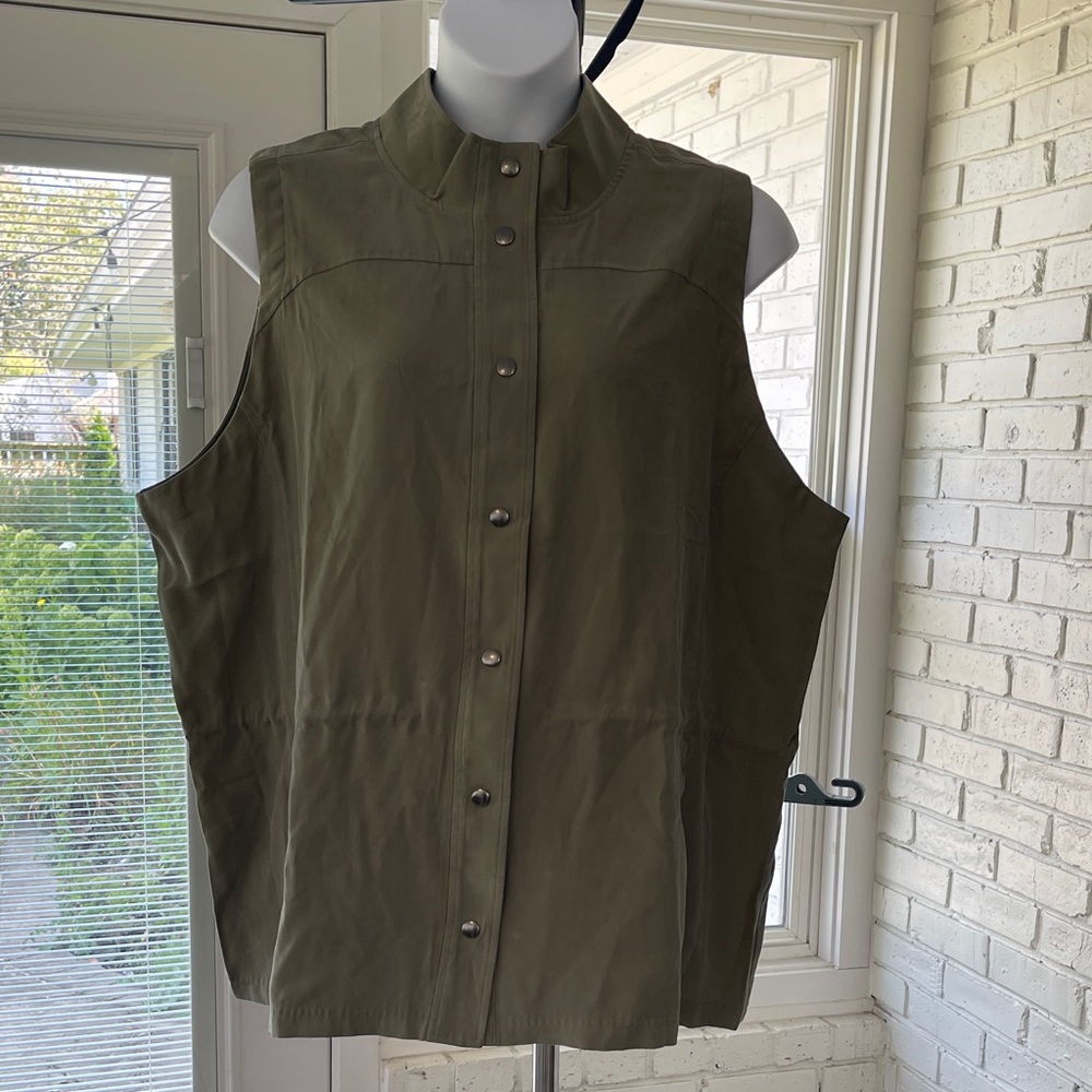 CJ Banks Olive Green Button-Up Vest